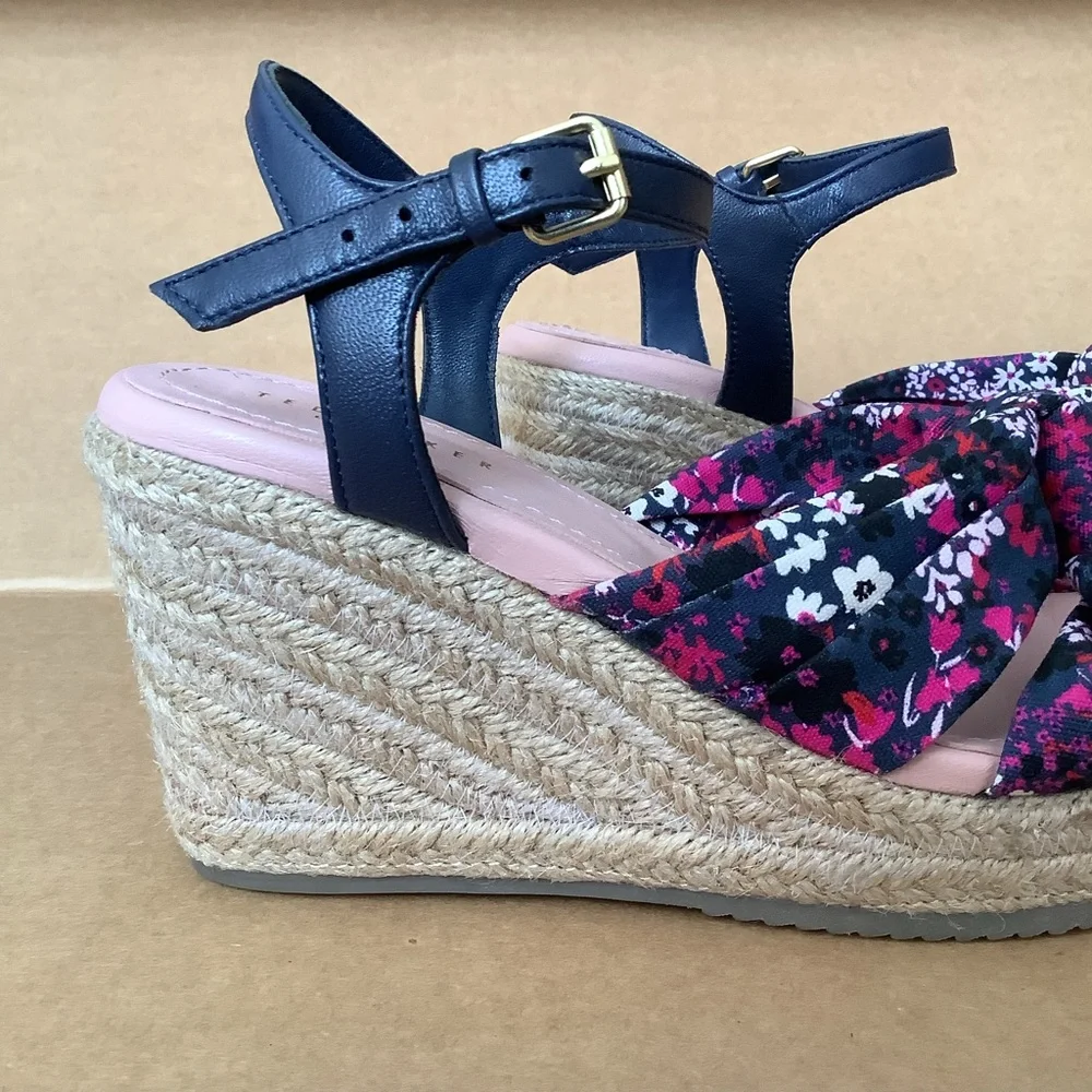 TED BAKER SHOES TAYLINA‎ FLORAL ESPADRILLE WEDGE SANDAL IN NAVY NWOT sz 6 1/2